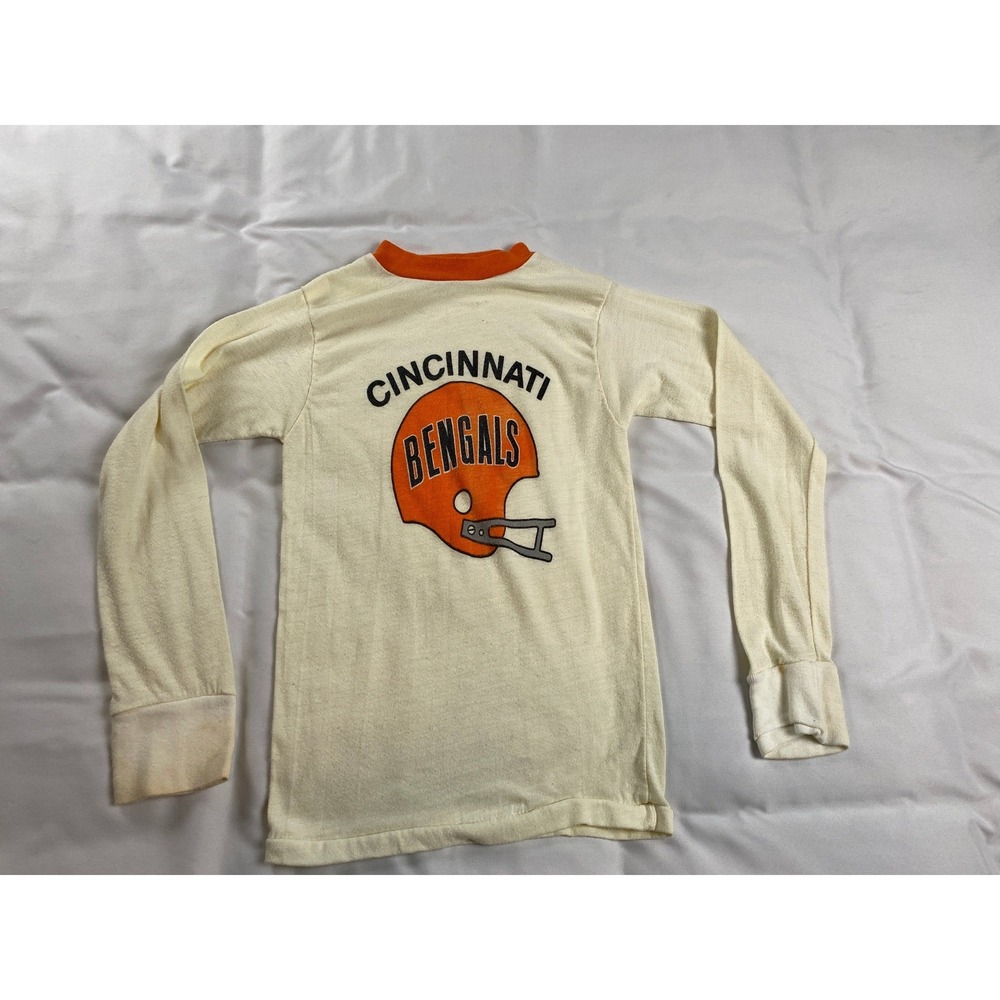 Allison Cincinnati Bengals Shirt Youth M Cream Orange Good Vintage 70s Ringer